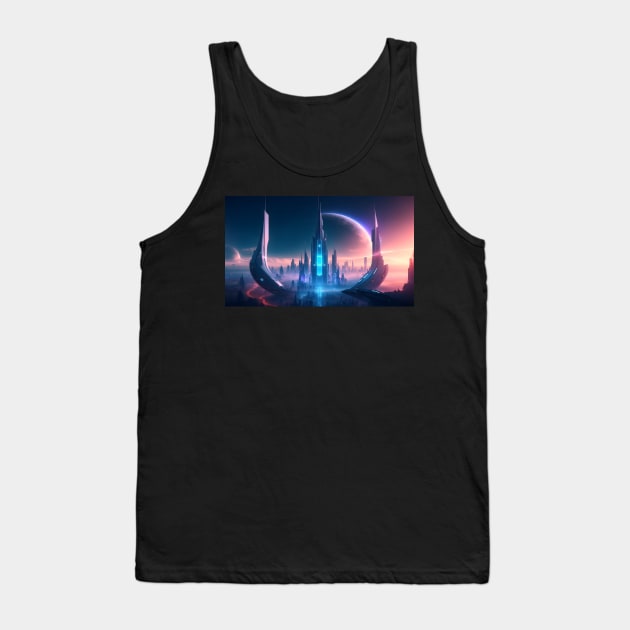 Futuristic city with beautiful sky landscape Tank Top by WODEXZ